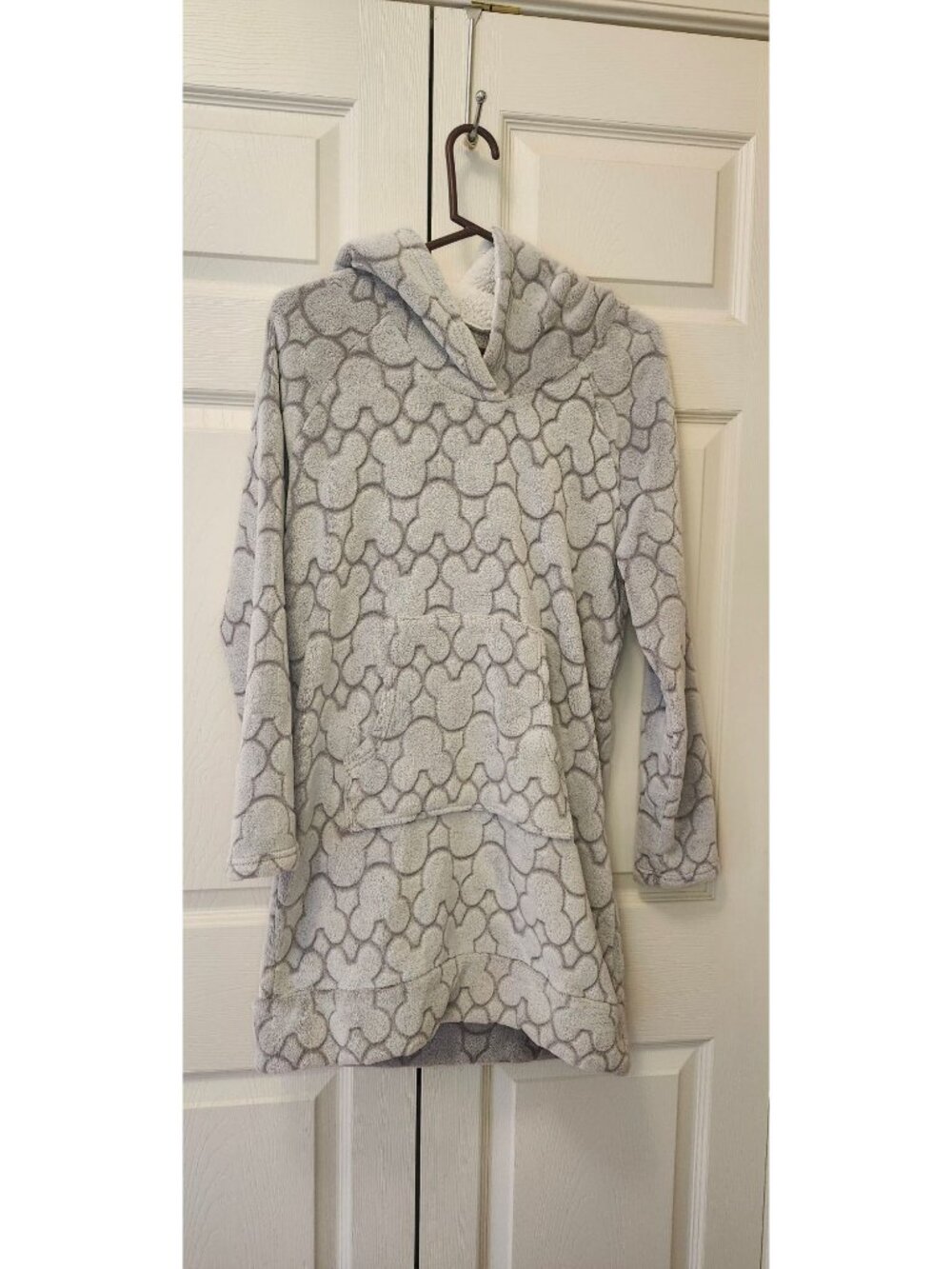 Women Disney Gray Long Lounge Hoodie Embossed Mickey Mouse Pattern Fleece Size S